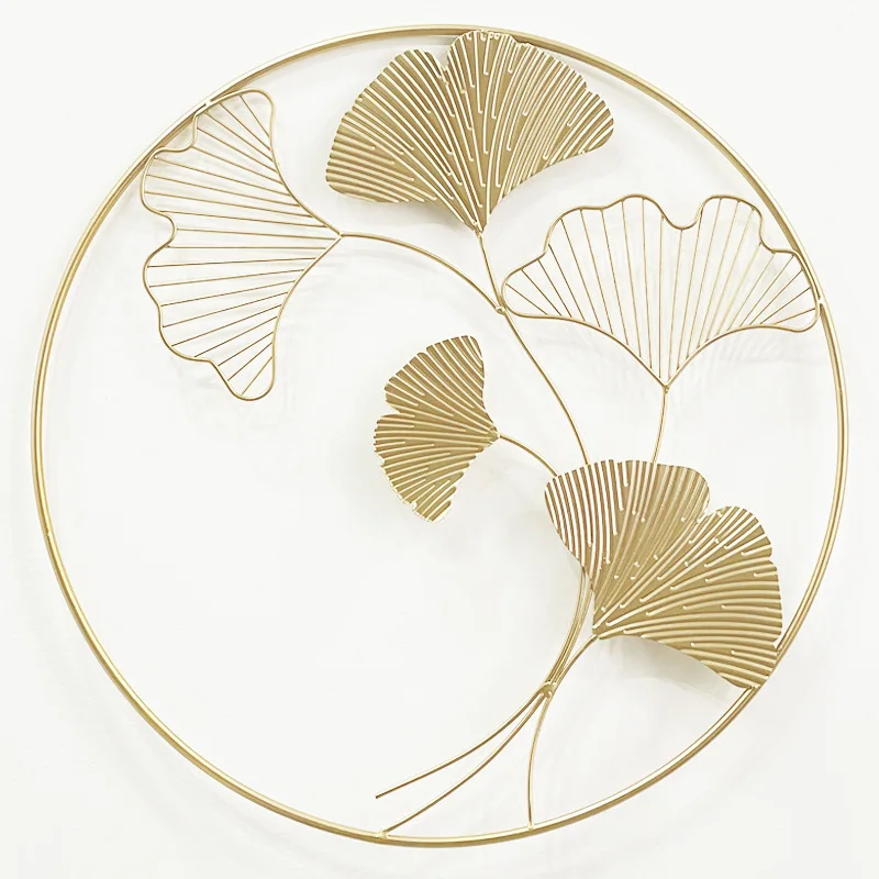 New Chinese style metal wall decoration living room sofa wall decoration pendant light luxury ginkgo leaf iron wall hanging