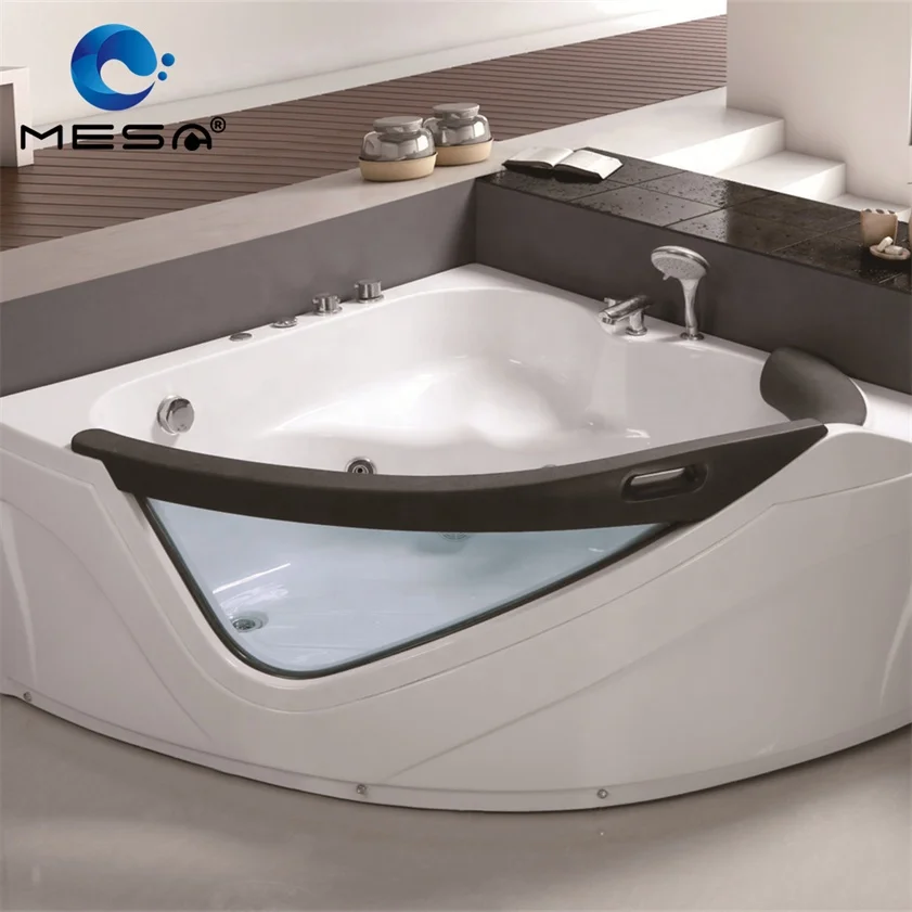 Modern air pump sitting alcove jetted corner freestanding bath with overflow