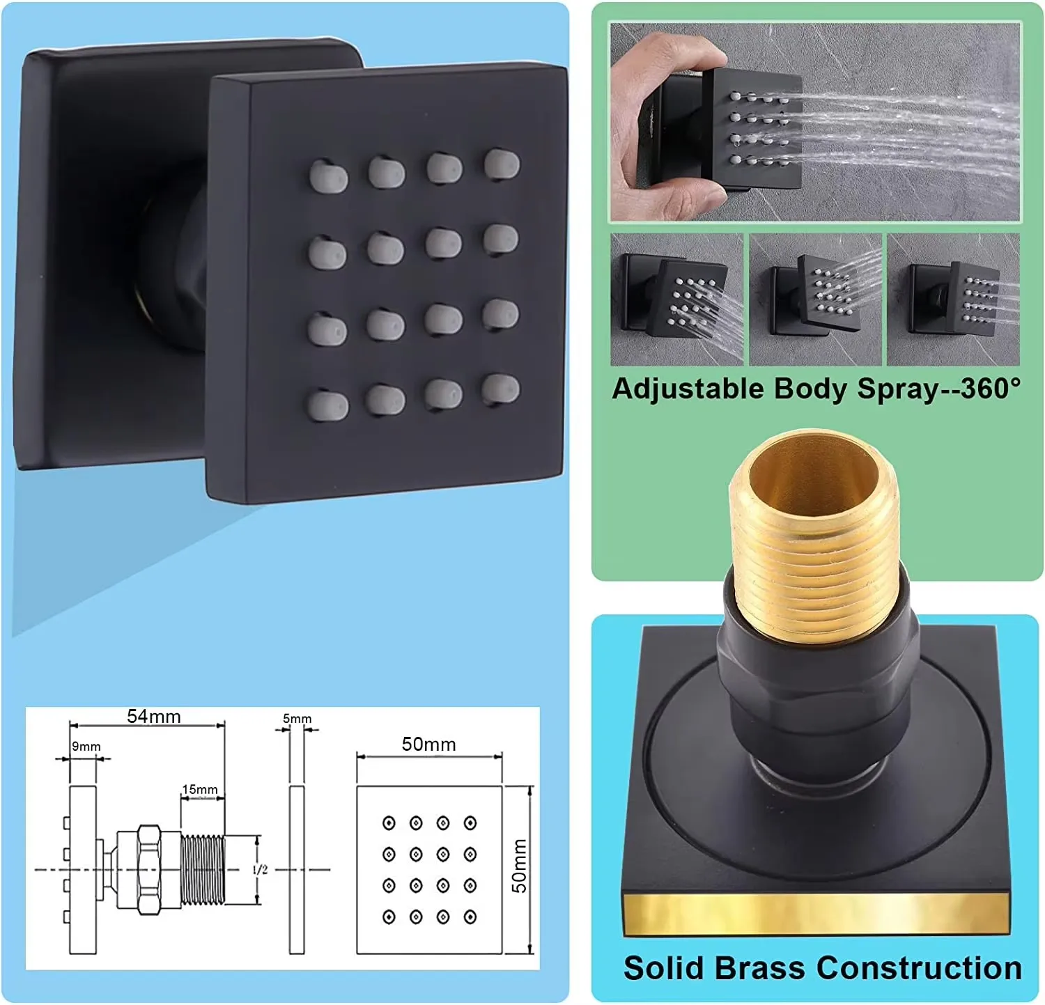 Black Shower System With Body Spray Jets 12 Inch Rainfall Wall Mounted Set Bathroom Spa Kits Mixer