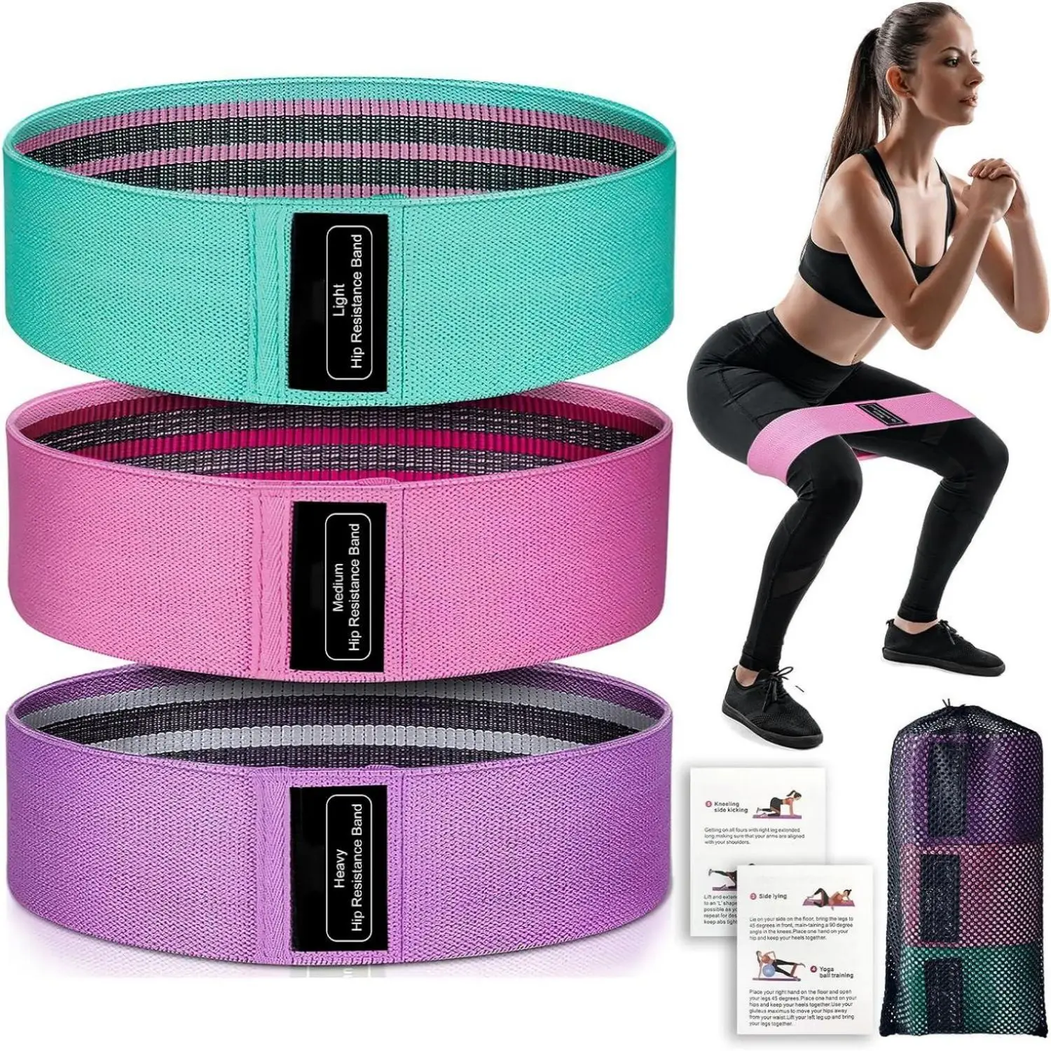 Adjustable Unisex Booty Band Natural Rubber 3 Sets of Resistance Bands for Buttocks and Gluteus Maximus