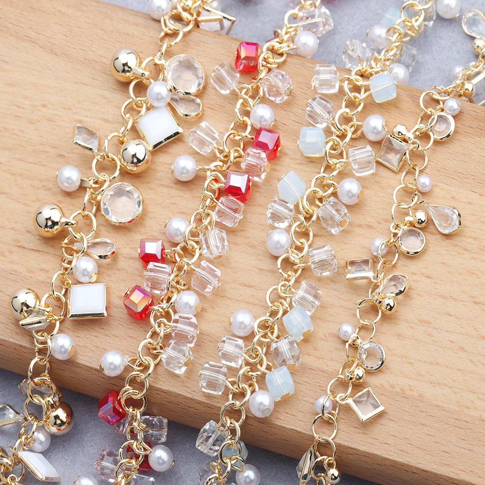 C136  Gold Silver Plastic Pearl Crystal Handmade Chain Diy Necklace For Women Jewelry Accessories 50cm/lot
