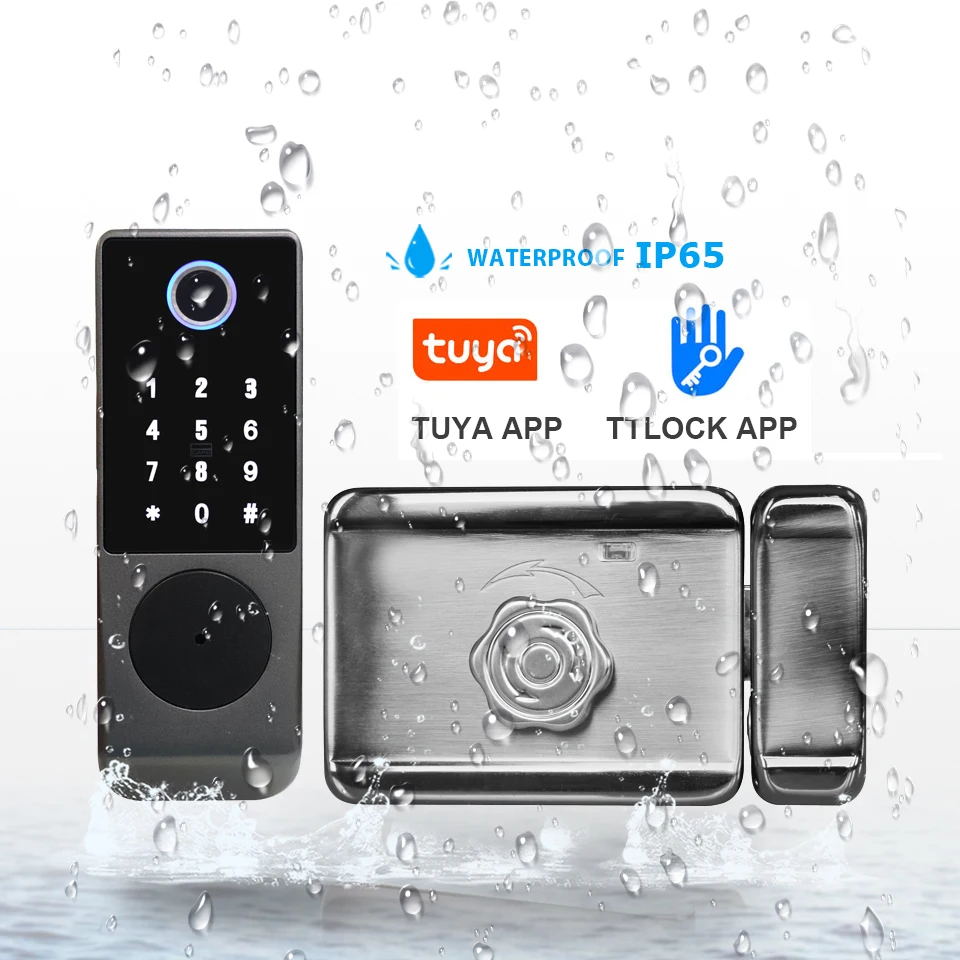 IP65 Waterproof Tuya Smart Door Lock Wifi Fingerprint Rim Lock Digital Keypad RFID Keyless Electronic Lock for Outdoor Gate