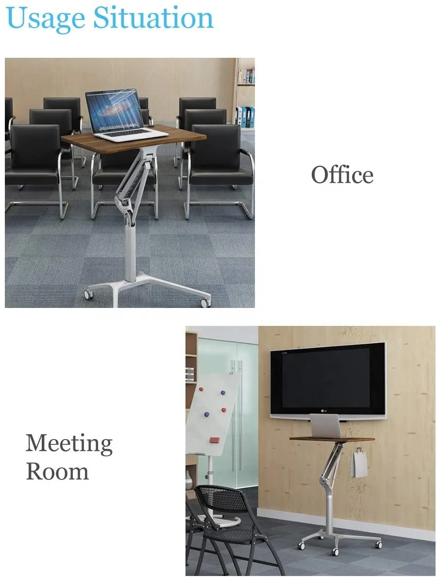 
Single Leg Pneumatic Sit to Stand Desk Height Adjustable Workstation Desk with Movable Base 