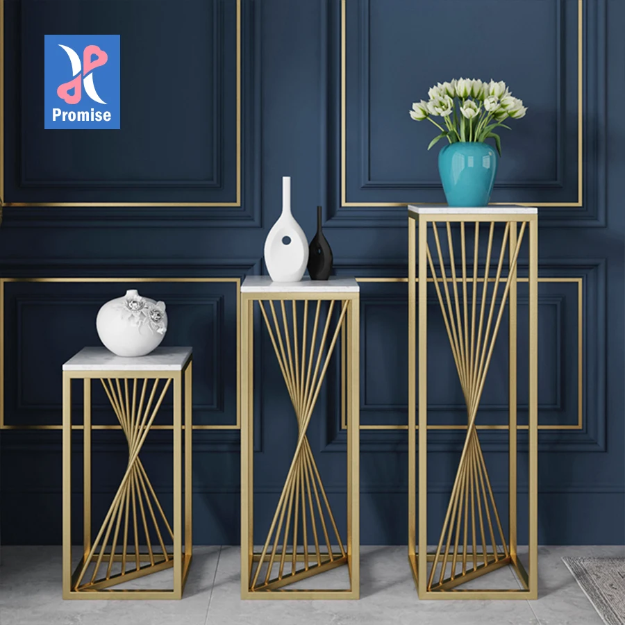 Luxury Art Metal Flower Stand Marble Surface for Modern Home Decoration/Wedding Road Guide