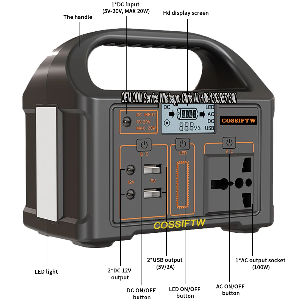 Portable Camping Power Station 100W Battery Fast Charging Backup with 7 Ports