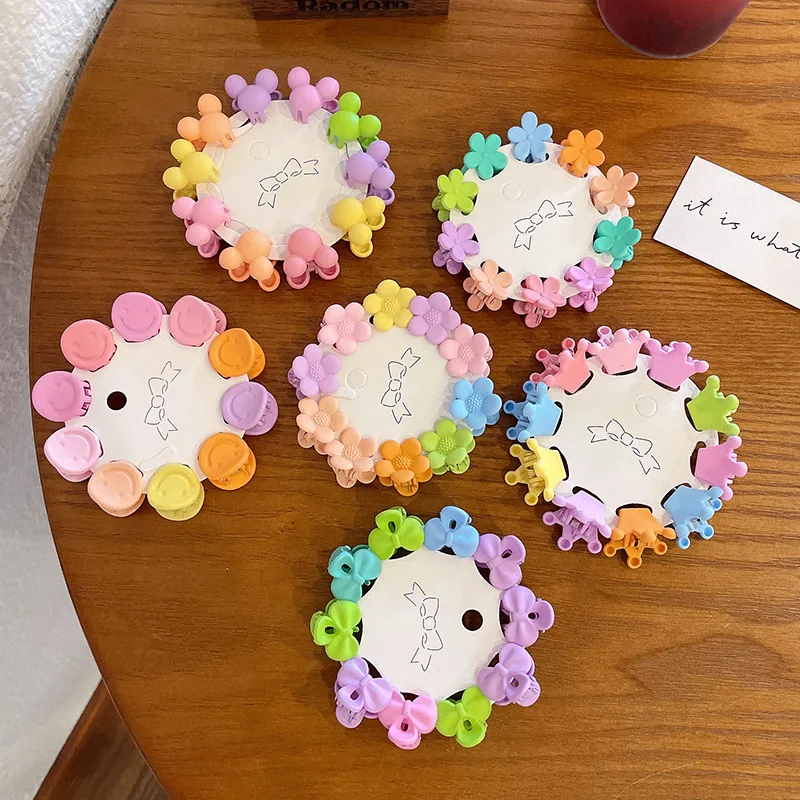 Cute Candy Color Mini Kids Hair Clamp 1cm Princess Acrylic Mickey Bear Rabbit Smiley Hair Claw Clip For Baby Girls