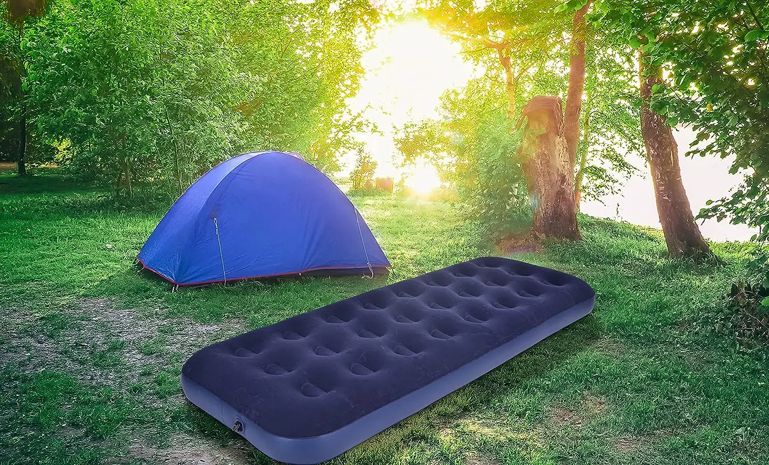 C02  PVC Portable Blue Flocked King Size 203*183 Inflatable Mattress air bed For Outdoor Tent Camping Hiking Home Unique Air Bed