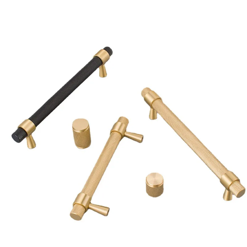 Furniture handle&knob Knurled brass T-handle knob wardrobe hardware