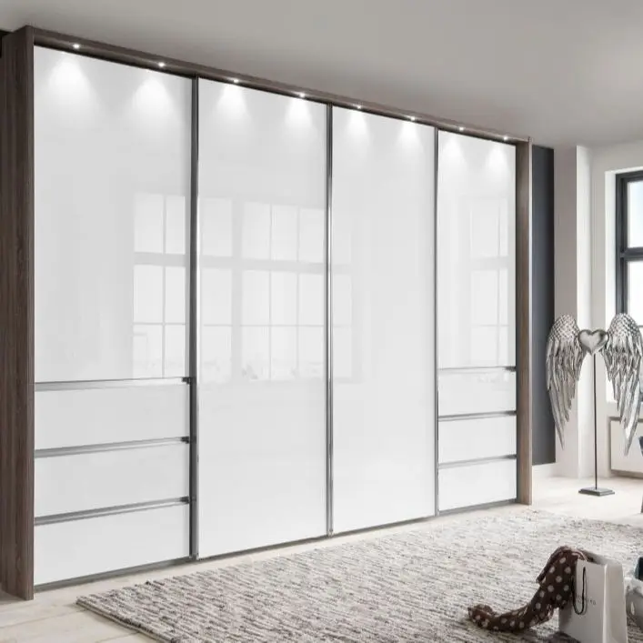 Modern sliding door built in Clothes Wardrobes with mirror Bedroom furniture designs Wooden closets