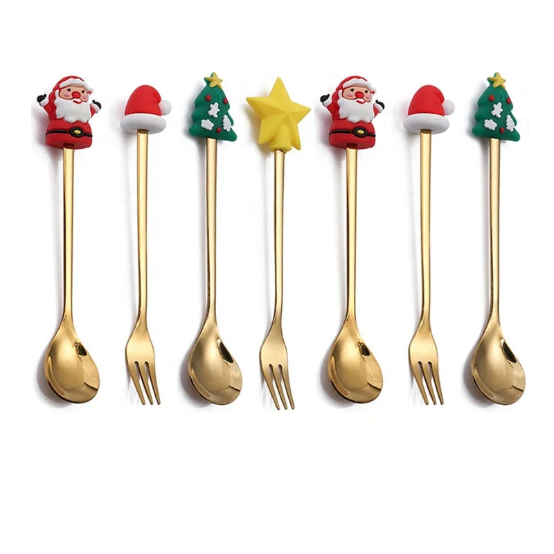 OEM&ODM Custom Christmas Spoons Cartoon Santa Claus Coffee Mixing Spoon Top Silicone Doll