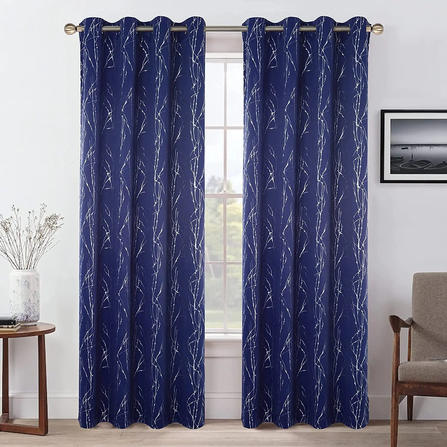 Factory Made Luxury Decor Solid Dusty Blue Grommet blackout Curtains for Bedroom