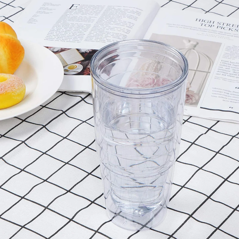 Прозрачные изолированные тумбы 24 унции, пластиковые стаканы с двойной стенкой и черной крышкой, большая емкость для горячих и холодных напитков