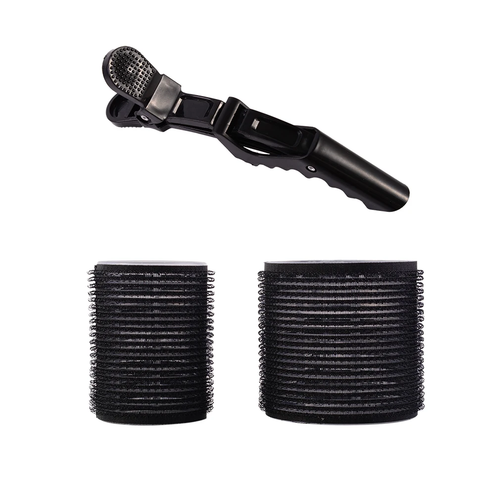 Custom package 16pcs self grip hair rollers and 6pcs alligator hair clips heatless plastic nylon hair rollers set