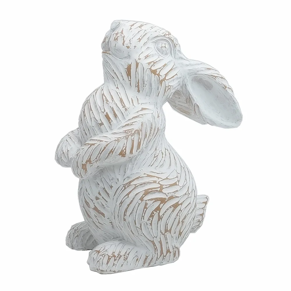 8.5 Inch Garden Decoration Resin Wood Carved Rabbit Statue Decoration Polyresin Bunny Sculpture Spring Decoration