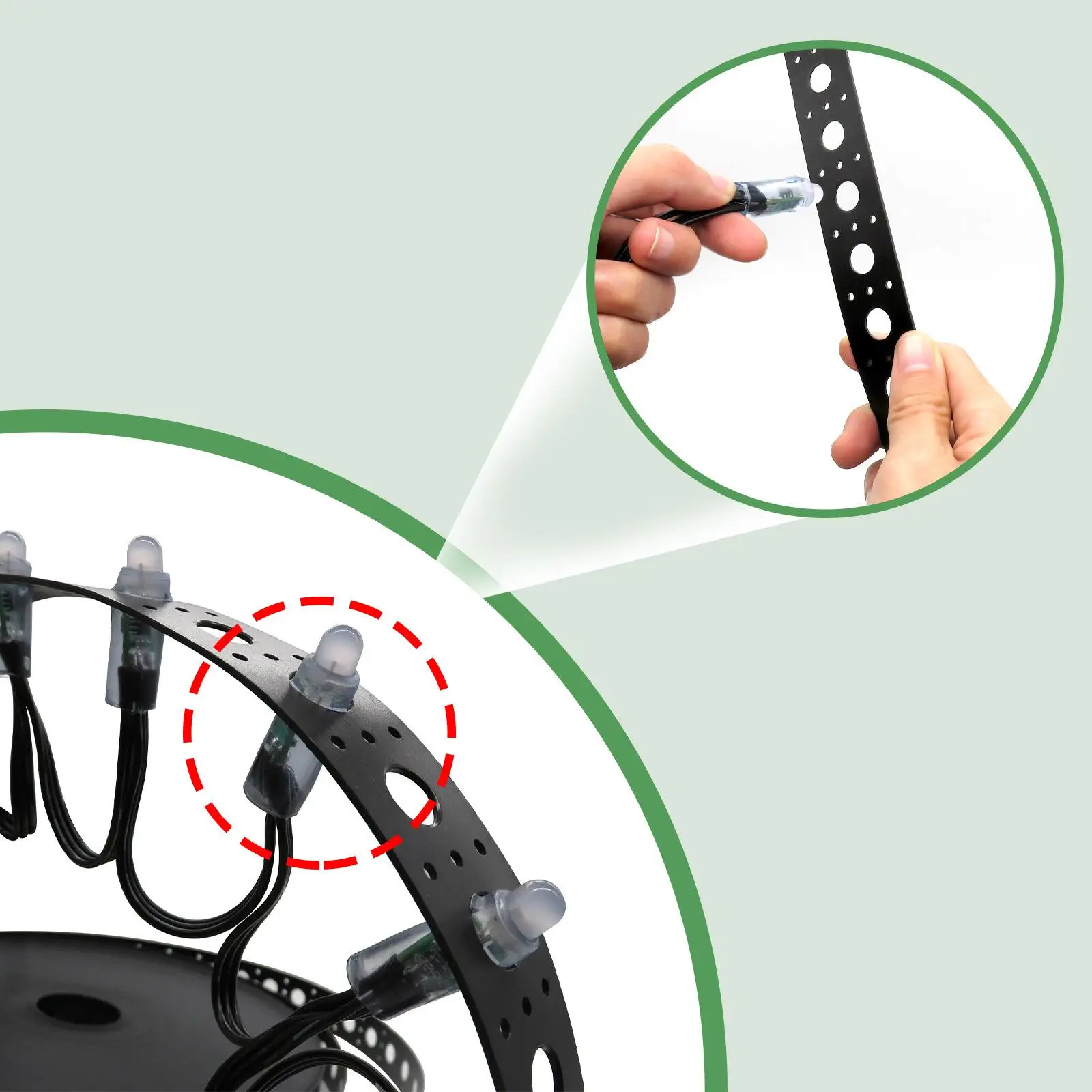 50m/roll,Plastic mounting strip for 12mm pixel nodes,1 inch(25mm) hole spacing;for pixel christmas tree use