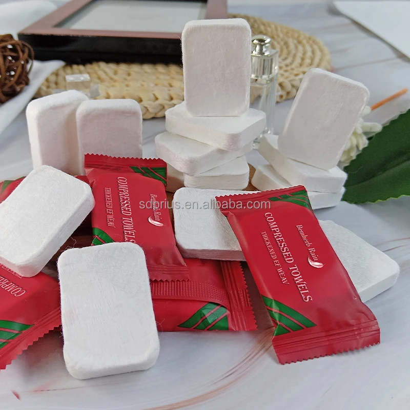 55gsm High Quality Compressed Face Towel Spunlace Nonwoven Fabric Candy Individual Packing Disposable Adult Travel Rectangle