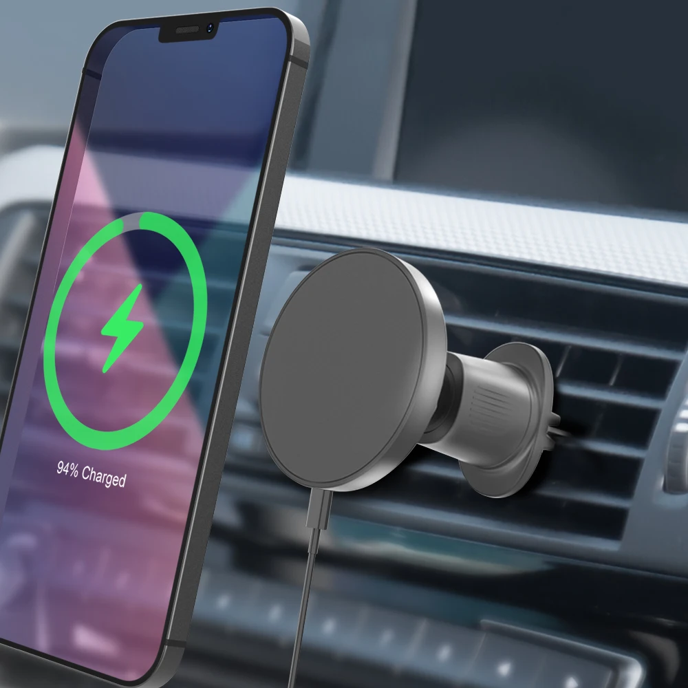 Adjustable bracket magnetic 15W fast wireless charging car phone holder mobile phone holders with charger for car air vent