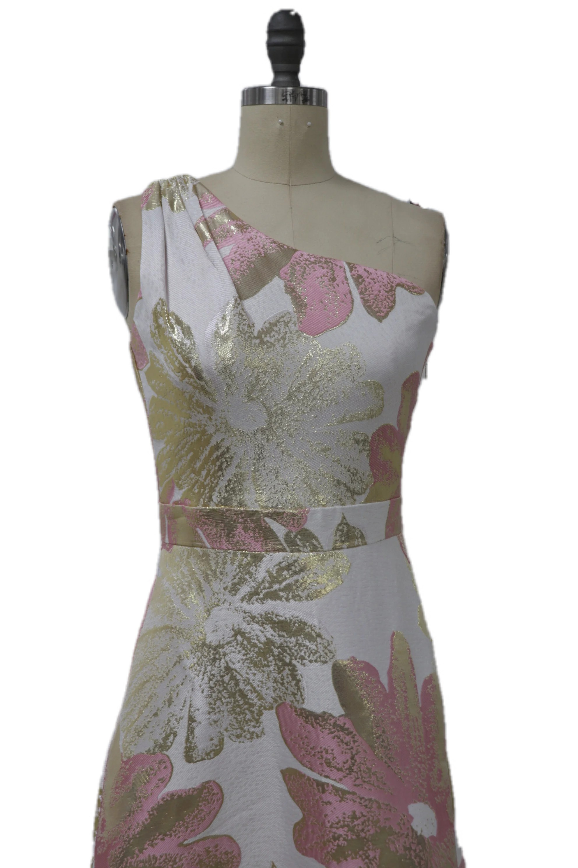 
Middle East Latest One Shoulder Maxi Prom Dress Long Gown Gold Jacquard Party Evening Dress 