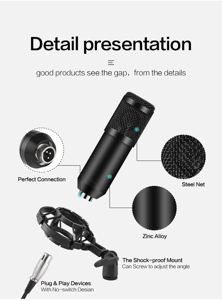 BM-800 Condenser Mic Streaming Recording Usb Cable Wired Computer Microphone With Stand