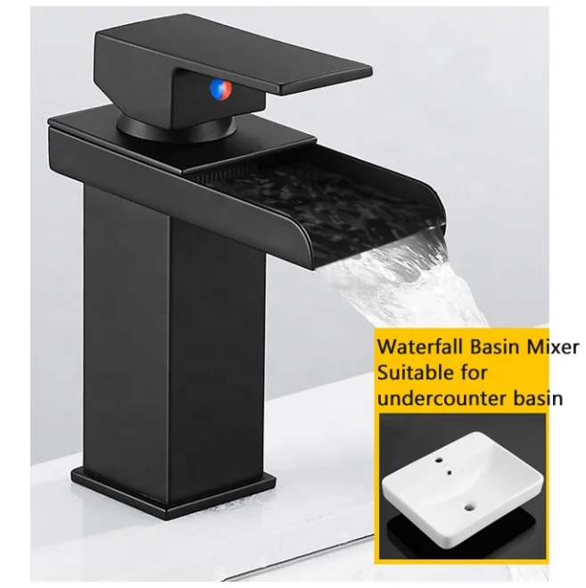 Unique Design 2021 Modern Brass Basin Mixer Tap Single Handle Waterfall Bathroom Black Faucet