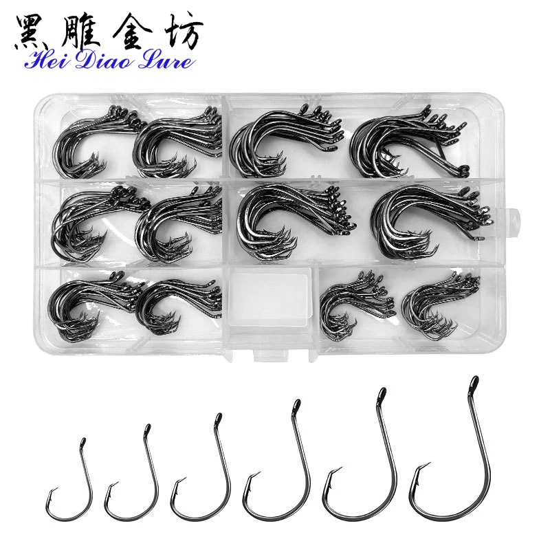 High Carbon Steel 7384 Black Nickel Hawkbill Single Hook Kit Set Octopus Hook with Barb Sharp Fish Hook for Big Fish Ocean Fish