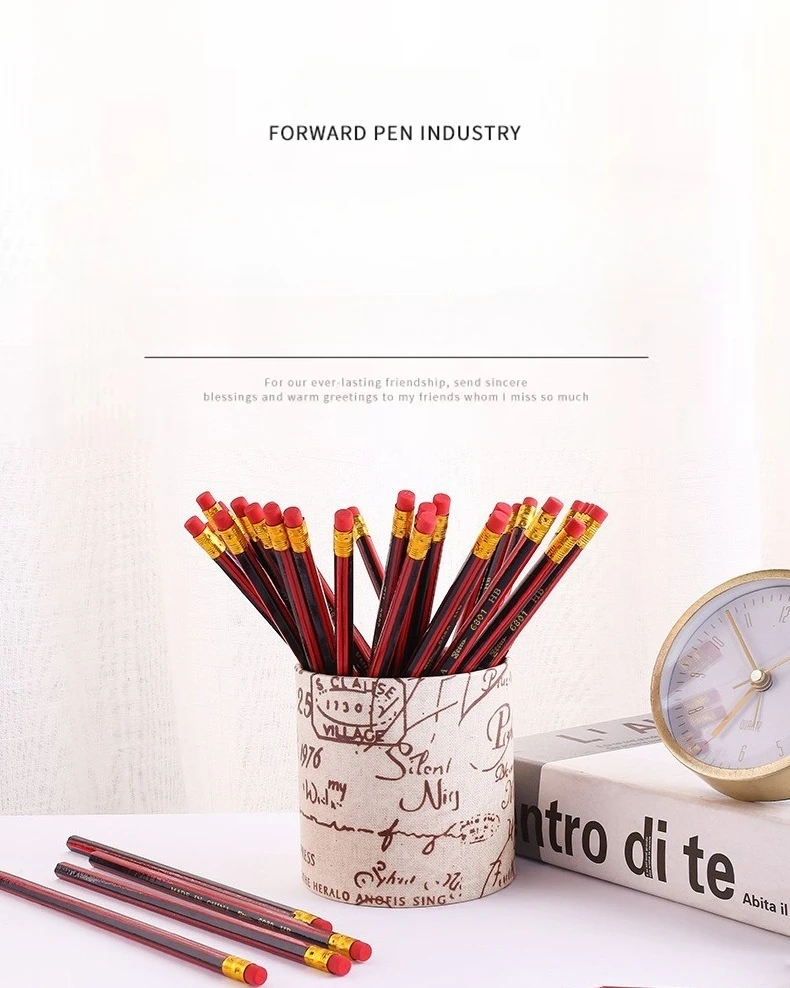 Wholesale HB  Hexagonal  triangle round Black Red Classic Wood Pencil Student Pencil with Eraser BOX