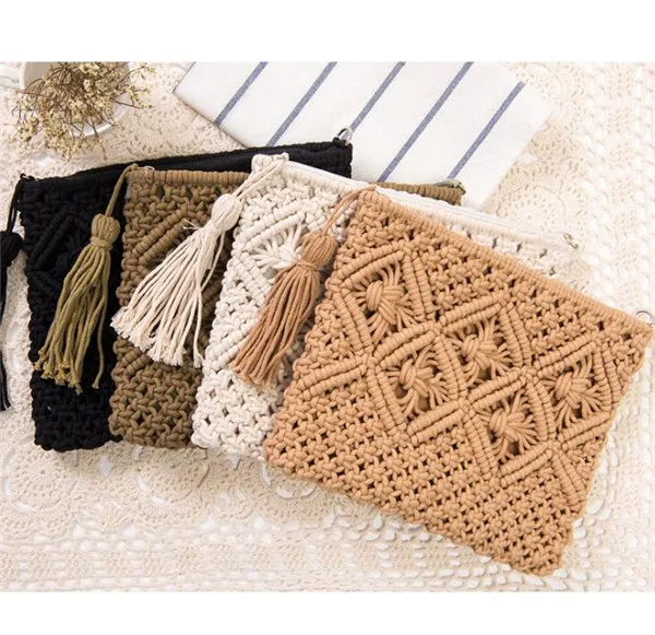 Best quality tassel vintage straw bag simple style handbag summer knitting clutch beach bag