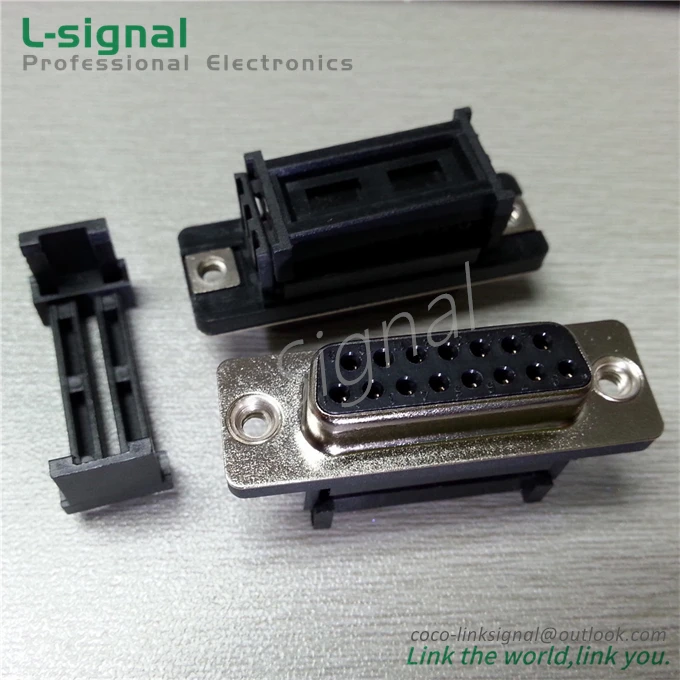 Black IDC Flat Cable Type D Subminiature D Sub 15 Pin Socket Connectors