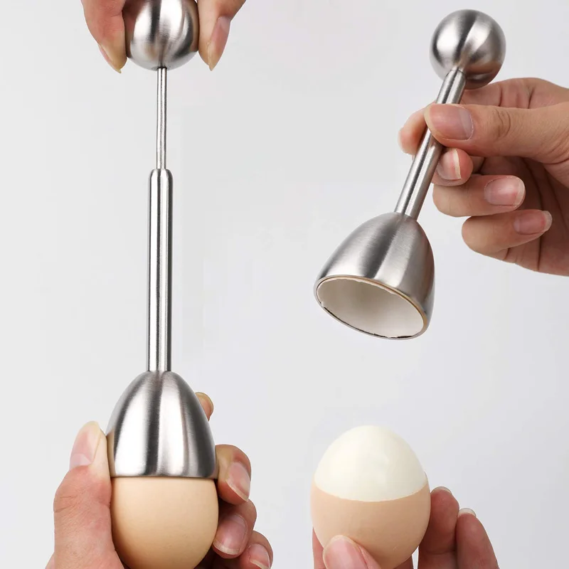 Stainless Steel Egg Cracker Topper Set Soft Hard Boiled Egg Opener Include 4 Cup 4 Spoon 1 Egg Topper for Breakfast set