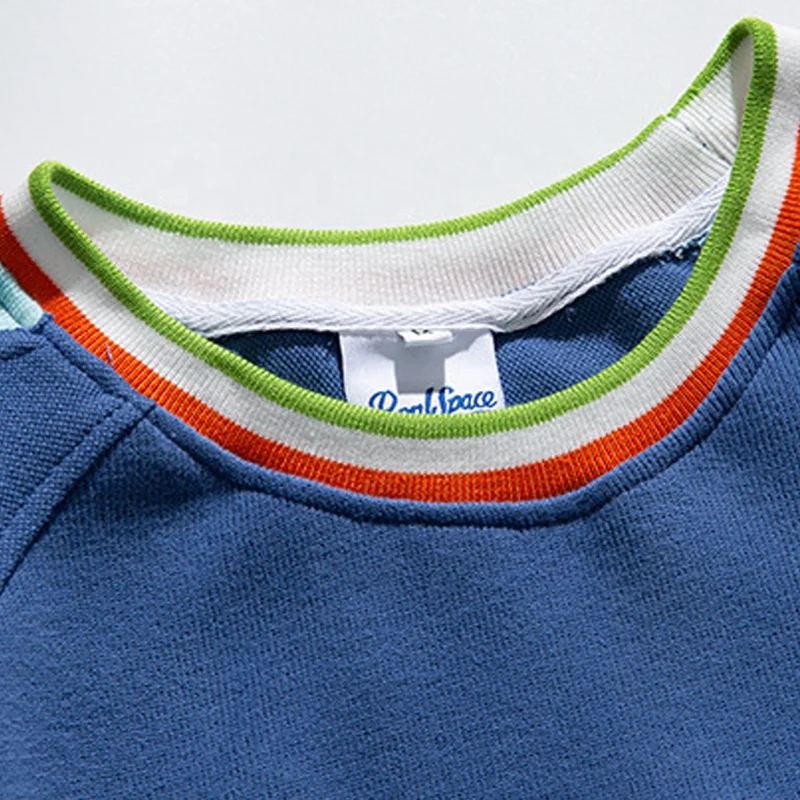 Apparel processing services Custom 3D Puffy print logo cotton french terry colorblock crew neck pullover sweatshirt men