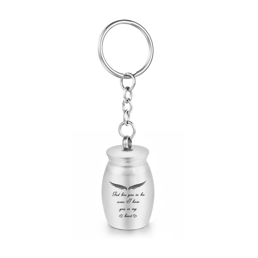 16x25mm Mini Keychain Memorial Urn for Ashes Pet Human Aluminum Alloy Angel Wings Cremation Keepsake - God Has You in His Arms