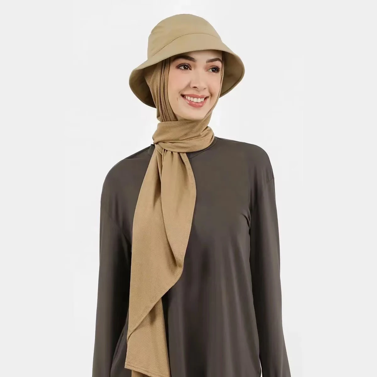 Women Chiffon Hijab With Bucket Hat Cap Summer Fisherman Caps Ready To Wear Instant Chiffon HIjabs