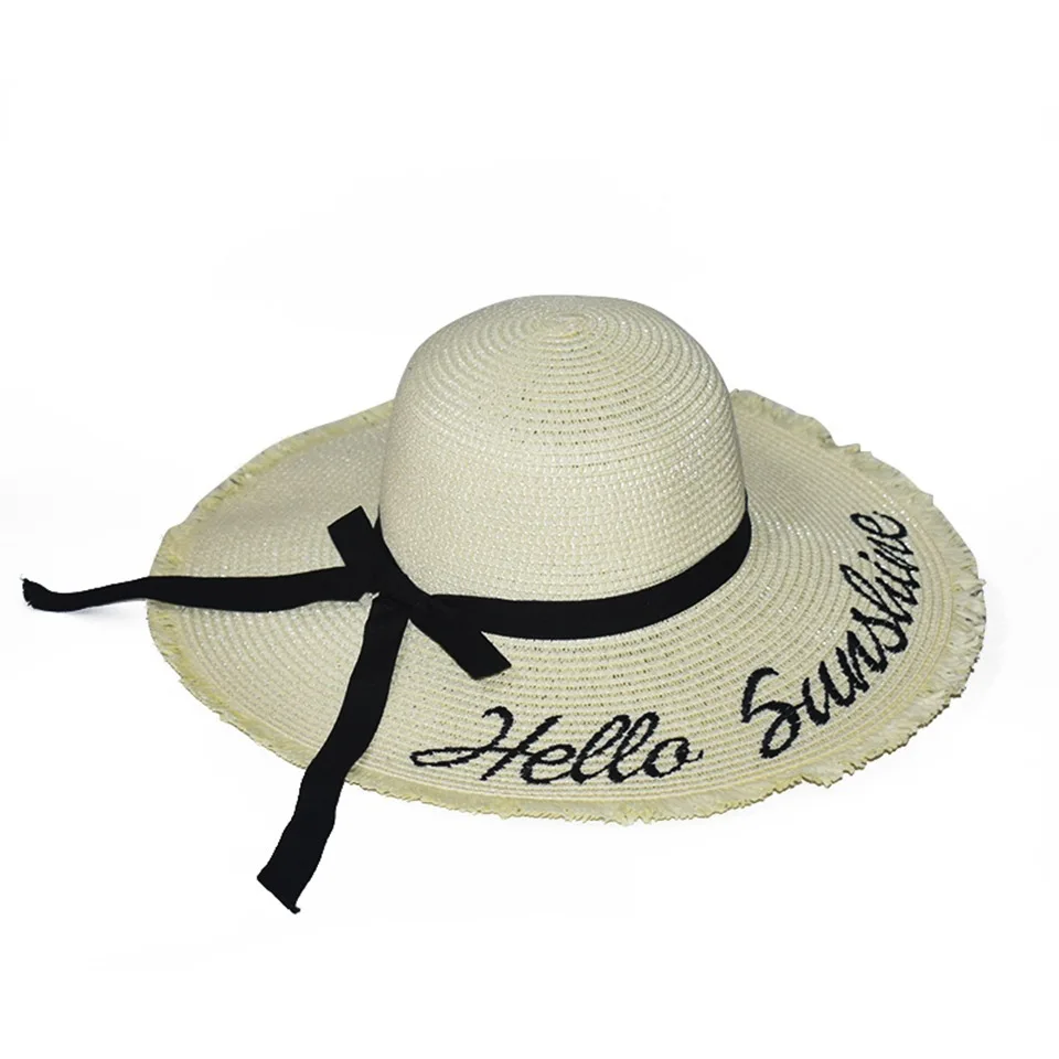 Four Colors Travel Sun Hat Bow Woven Straw Hat For Women Beach