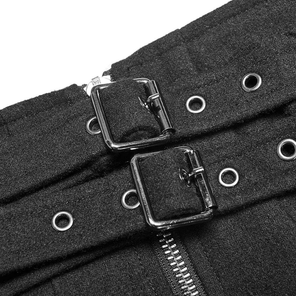 
OPQ-426 PUNK RAVE woolen half skirts with belt fashion street wear black shirt 