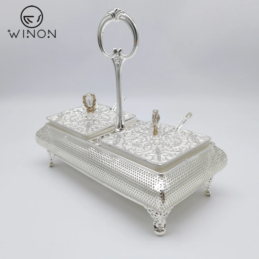 Amazon fashion Arabic Turkey Decorative Kitchen Hotel Restaurant Coffee shop ceramic Sugar Cup With Spoon in 2pcs set