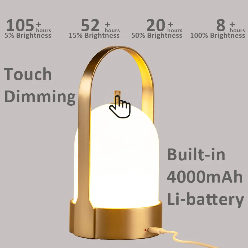 Champing Design Batteries Fashion KC Certification CRI 90 Lighting Effect Rechargeable Bedside Lamp Lampada da Comodino