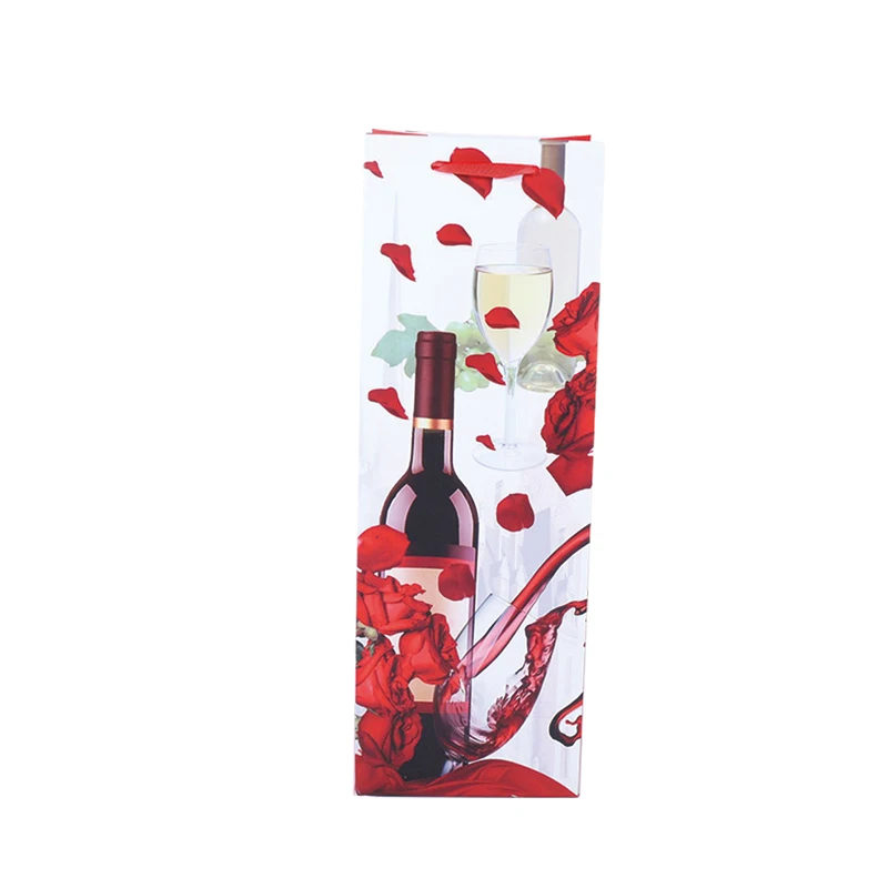 Valentine Candle Light Dinner Love And Rose Wedding Ceremony Paper Wine Bottle Gift Bag With Handle