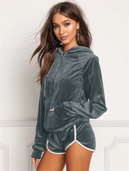 Customize 2023 Fall Sexy Hoodie Velvet Woman Sleepwear Two Piece Pajamas For Women Set