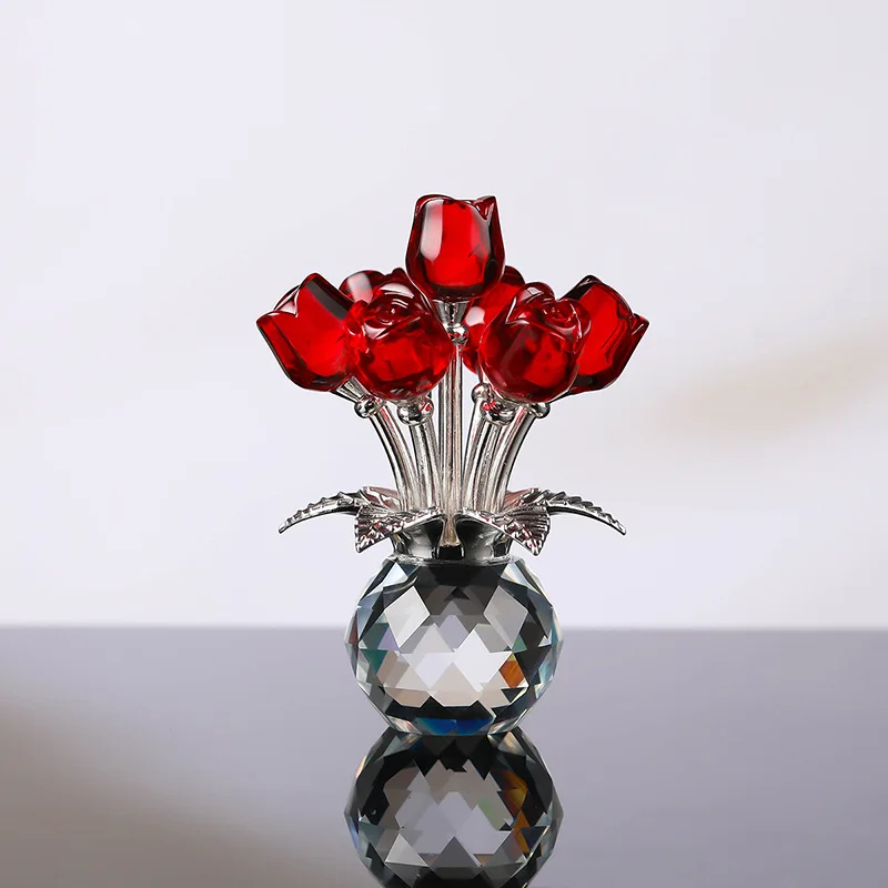 Red crystal rose small ornaments home decoration ornaments simple modern cross-border supply factory direct sales