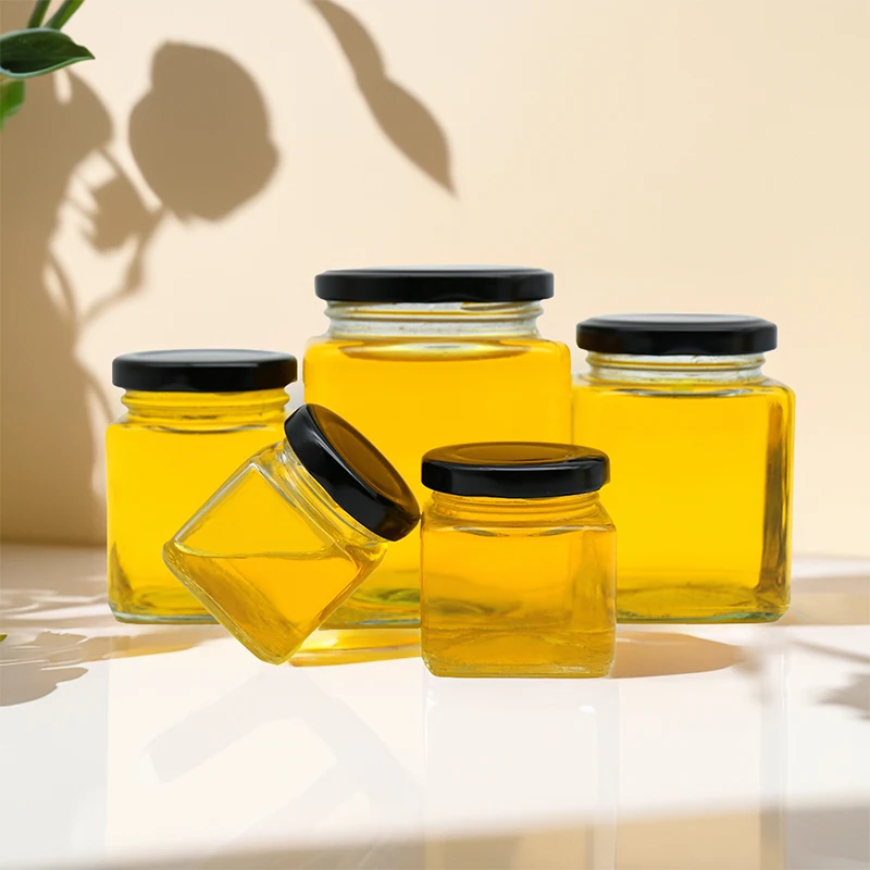 Hot Selling 150ml 200ml 280ml 380ml 500ml 730ml Square Honey Glass Jar Food Srotage Jar