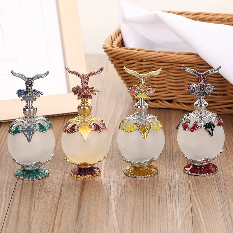25ml Vintage Patented Metal Hummingbird Perfume Bottle Glass Pocket  Essential Oil Refillable AttarBottles Table Home Decoration