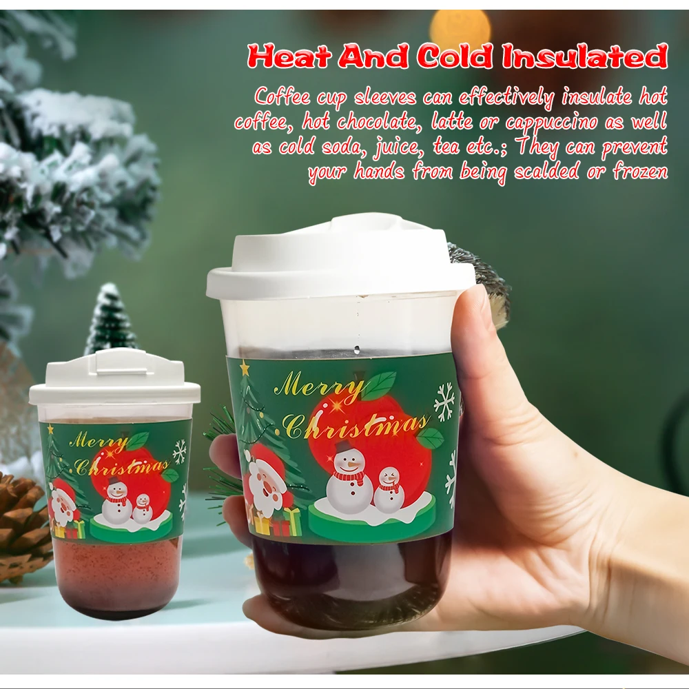 Оптовая цена 50 шт./упаковка рождественские рукава для кофейных чашек двухслойный гофрированный рукав одноразовая Изолированная Праздничная бумажная куртка