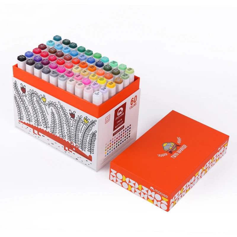 Mobee assorted 60 colors vivid color art sketch marker painting double point marker art dual tip twin marker pen set