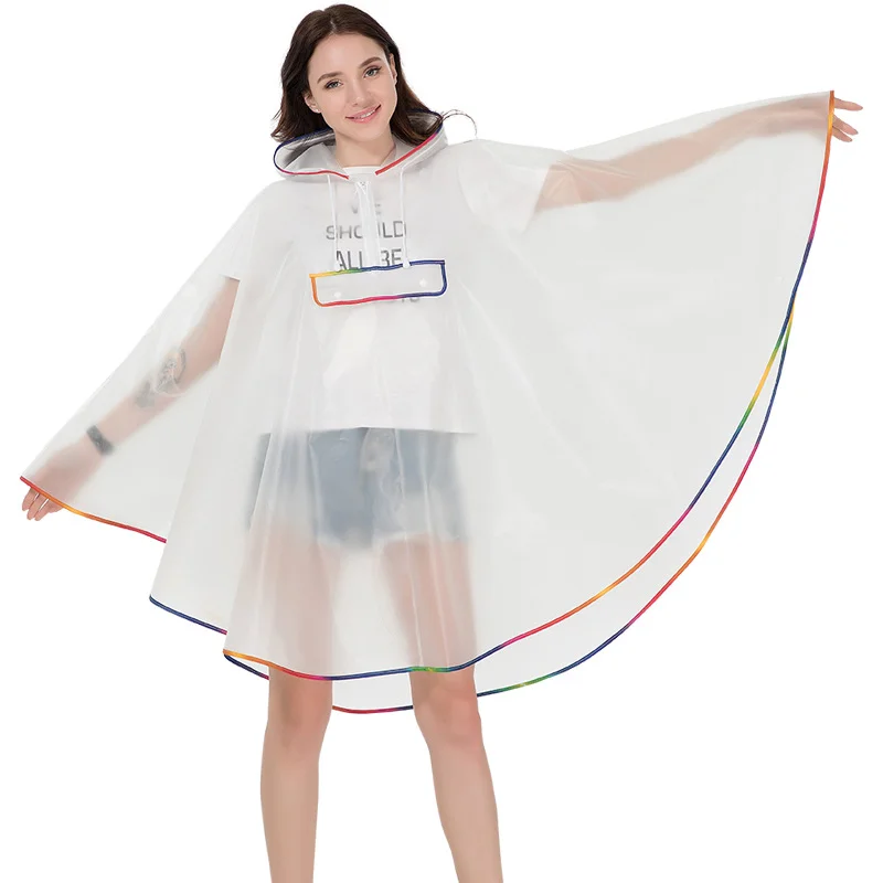 Custom LOGO Transparent Colorful Hem Black Hem EVA  Rain Coat Ponchos Waterproof Cheap Raincoat for Women