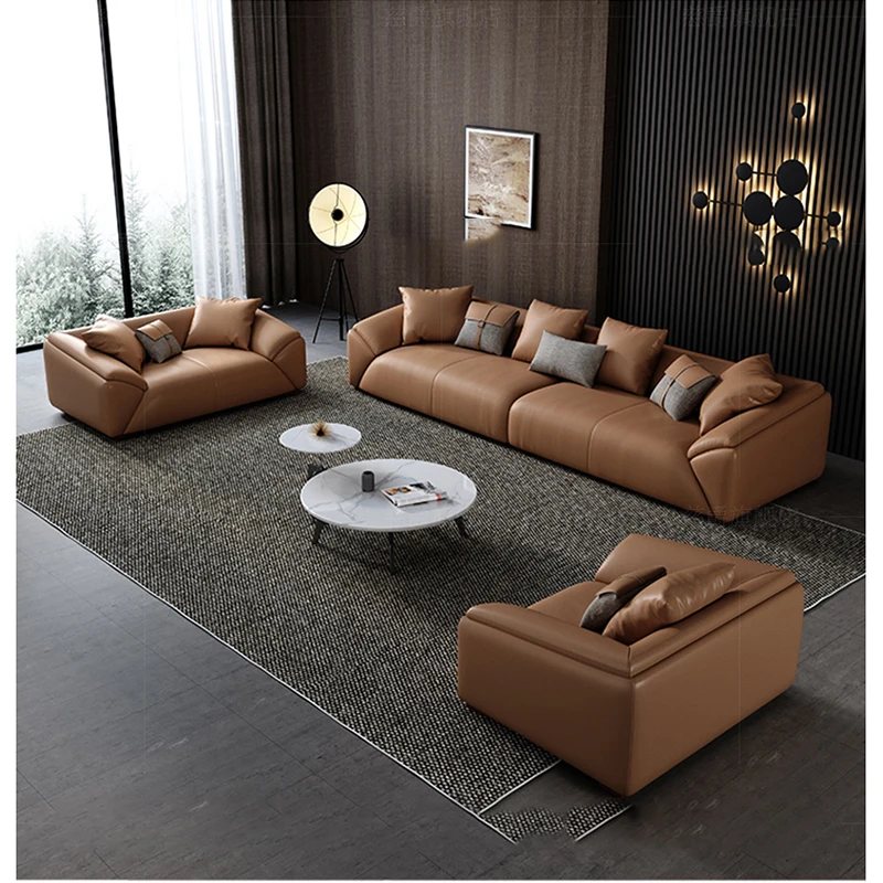 YASITE Modern ModularTop Grain Italian Corner Sectional Leather Sofa Set With Low Armrest