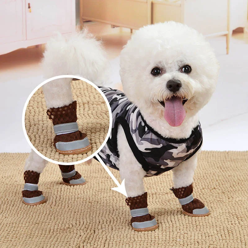 Summer Breathable And Anti Slip Pet Shoes Reflective Mesh Hollow Comfortable Small Dog Spring Sandals Feet Covers