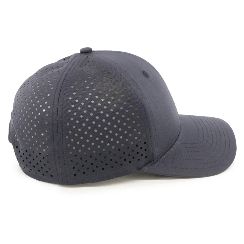Custom PVC Logo 6 Panel Waterproof Laser Cut Hole Performance Hat Baseball Cap For Men