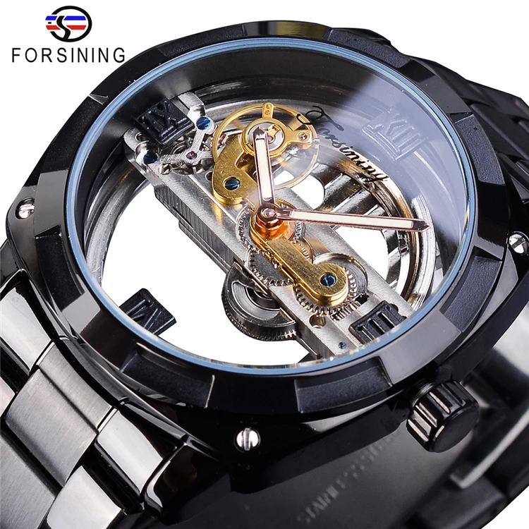 Forsining Watch GMT1165 Men Transparent Design Mechanical Silver Gear Skeleton stainless steel automatic watches men