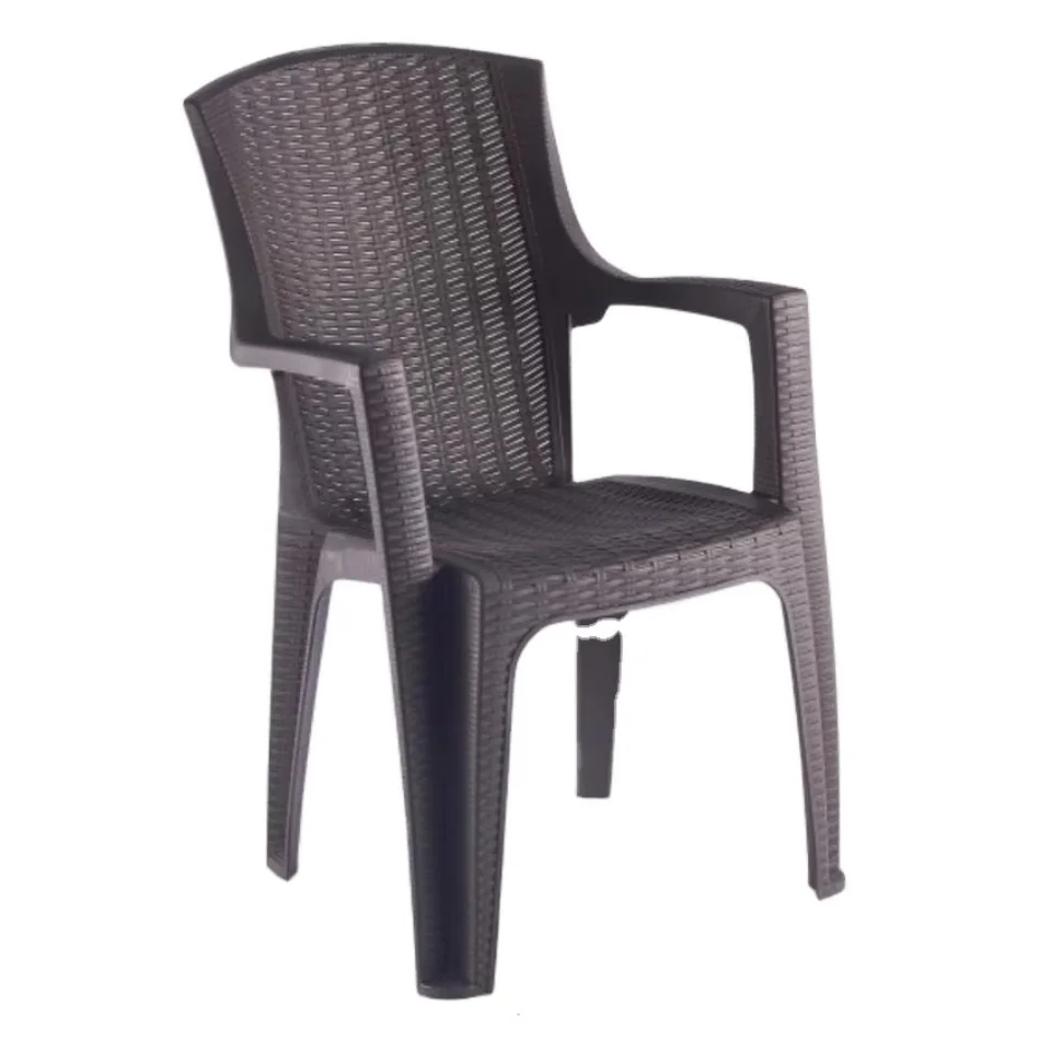 Wholesaler Injection PP Plastic Arm Chair All-Weather Rattan Pattern Garden Patio Dining Chair Home Hotel Furniture Outdoor
