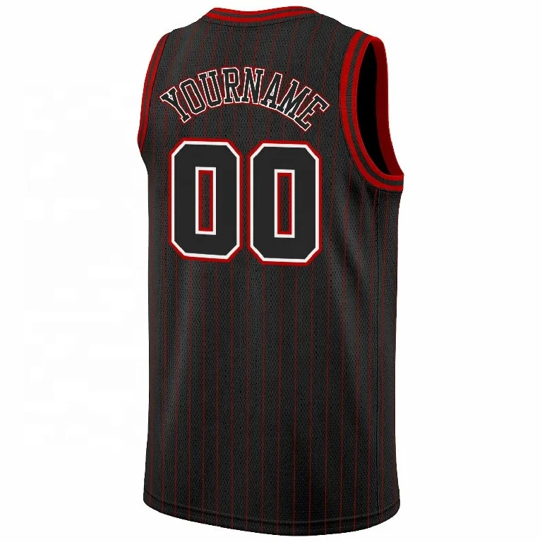Latest Custom Youth Black And Red Pinstripes Reversible Basketball Jerseys Uniform